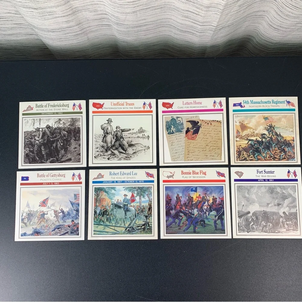 Set of 8 Stephen T. Foster Civil War information cards.